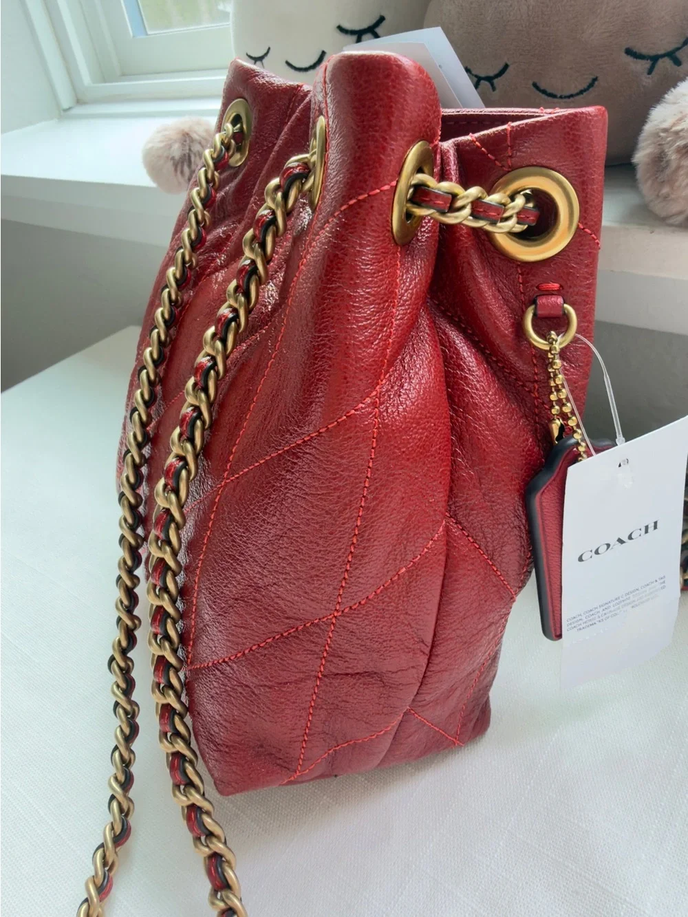 NWT 🍒 Coach Poppy Jade Drawstring Bag With Quilting